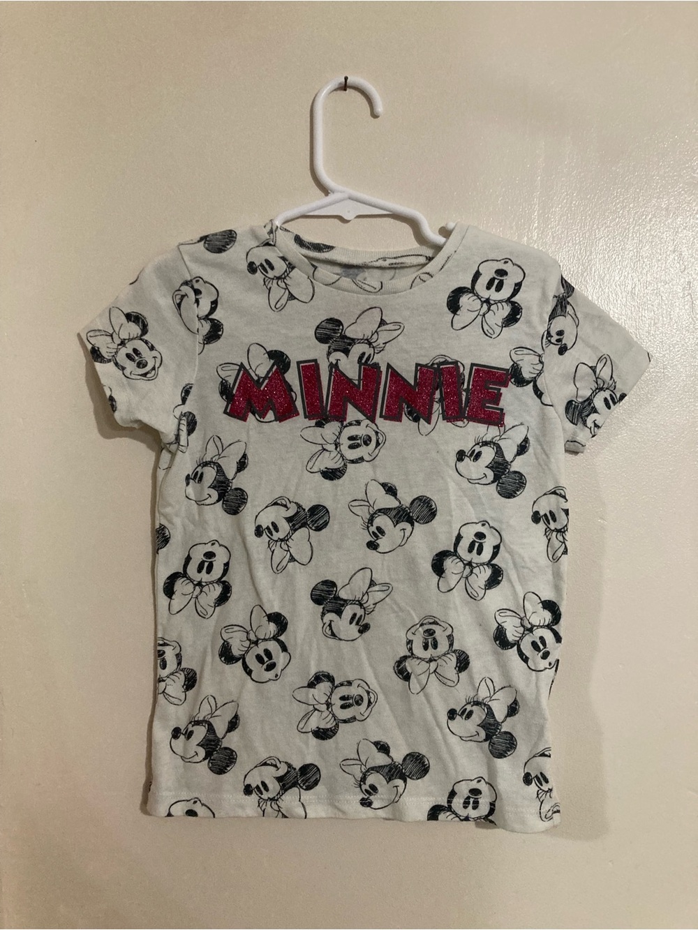 Disney Junior Minnie Mouse All Over Print Glitter T-Shirt Girls 5T